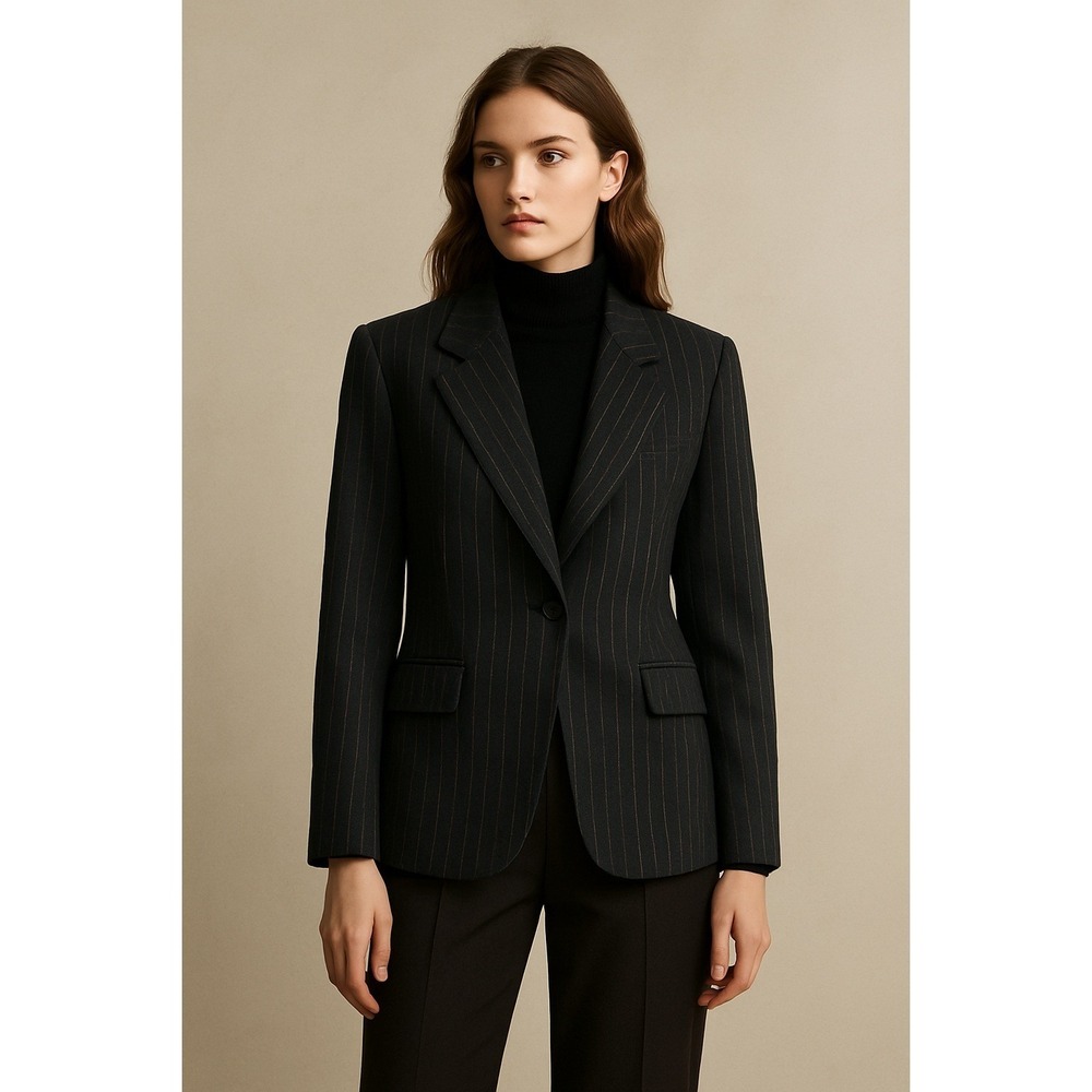 Vintage Etcetera Old Money Dark Academia Jacket Womens 6 Dark Denim Pinstripe